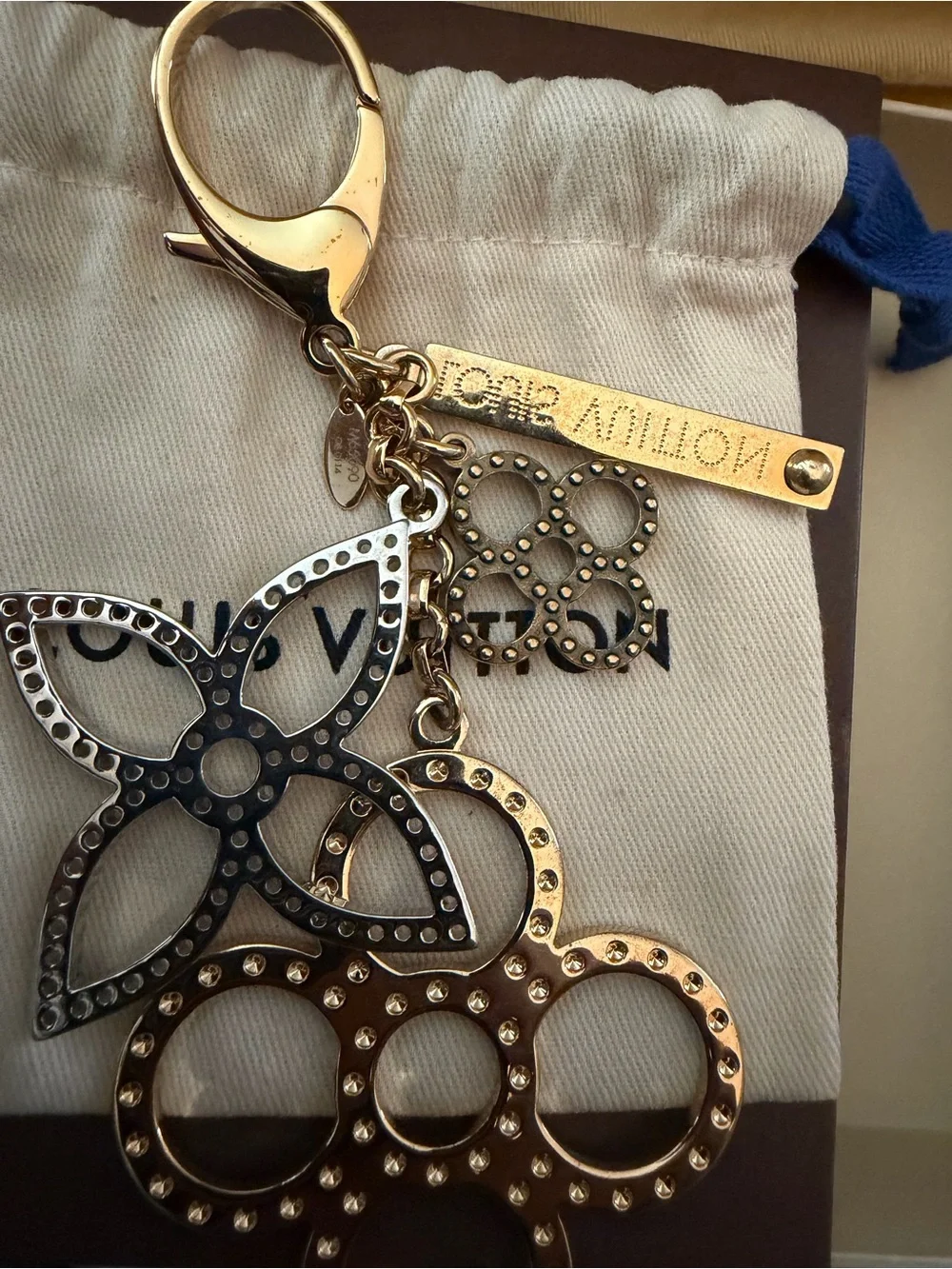 Louis Vuitton Gold and Silver Floral Ring Key Charm